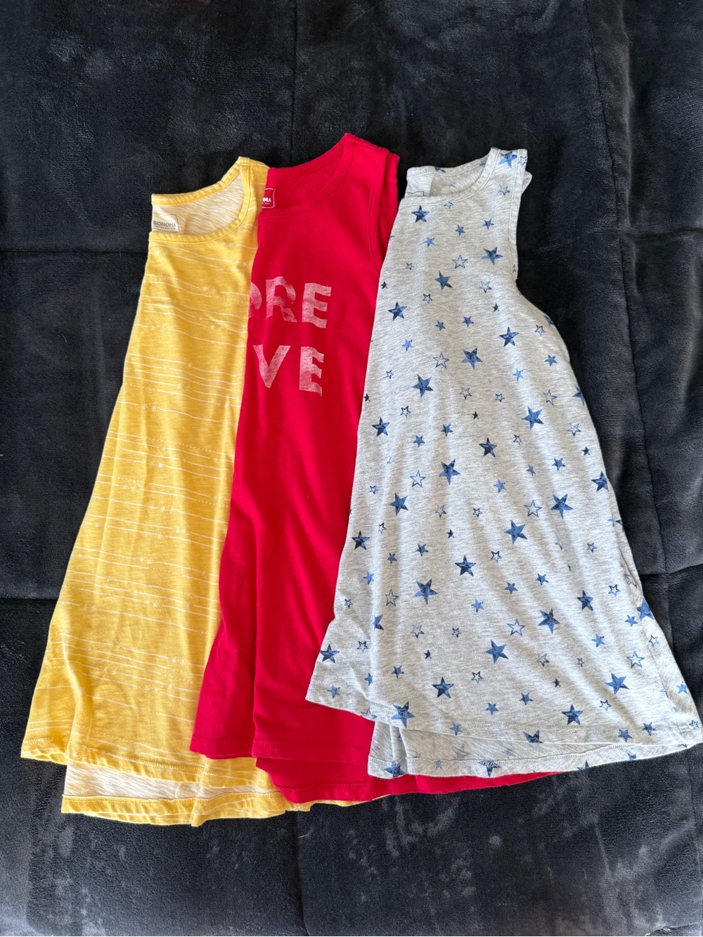 Women’s Sonoma Swing Tanks - Yellow, Red “More Love”, and Gray with Navy Stars